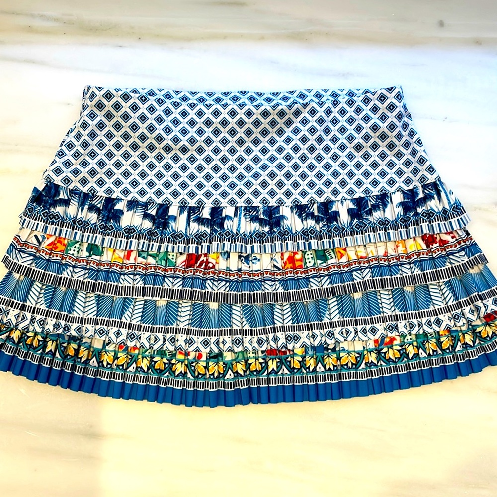 Lucky in Love Patch Me Pleat Pleated Tiered Diamond  Tennis Skirt Blue size XS